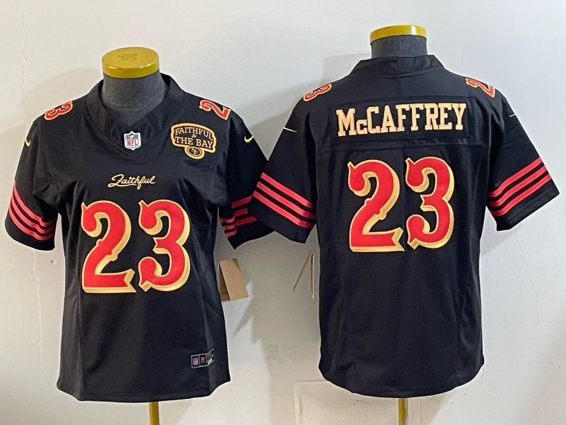 Women 2026 San Francisco 49ers #23 Mccaffrey Black gold Nike Limited NFL Jersey style 02